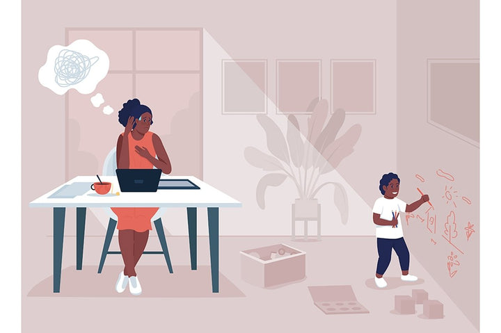 Working mom stress flat color vector illustration set