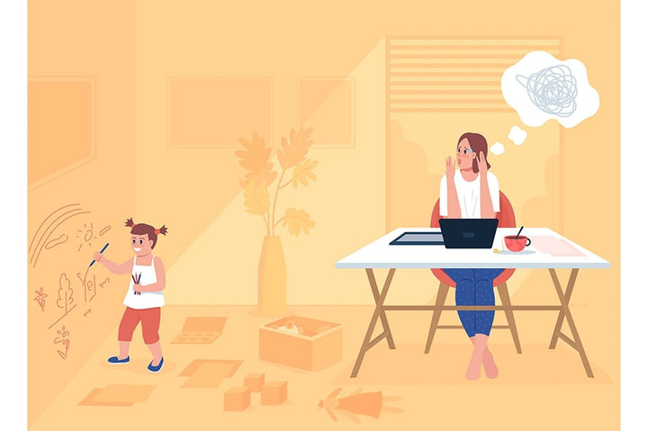 Working mom stress flat color vector illustration set