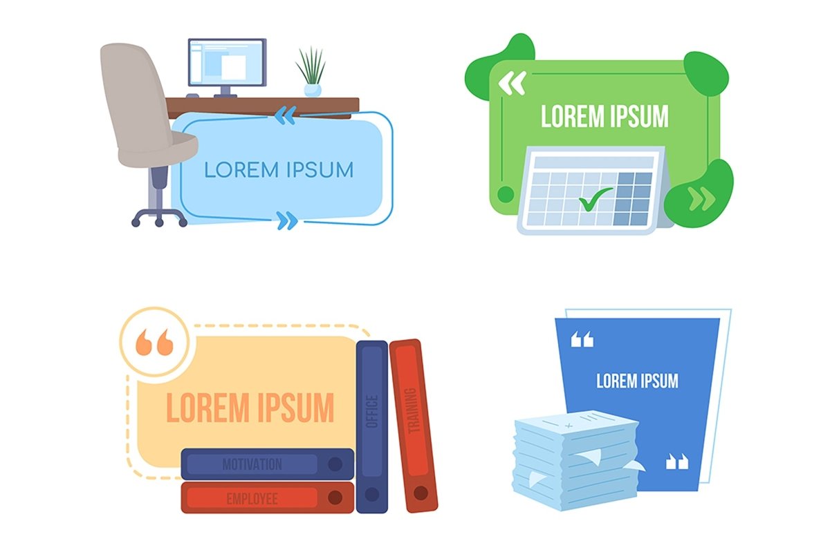 Workplace vector quote box set