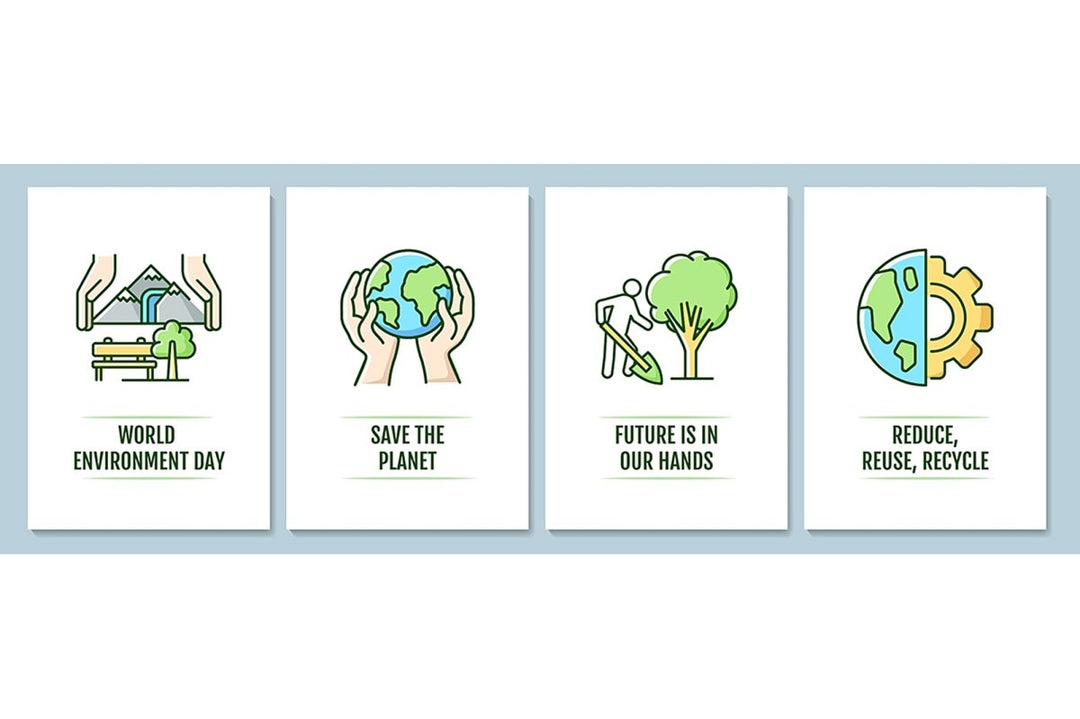 World environment day greeting card with color icon element set