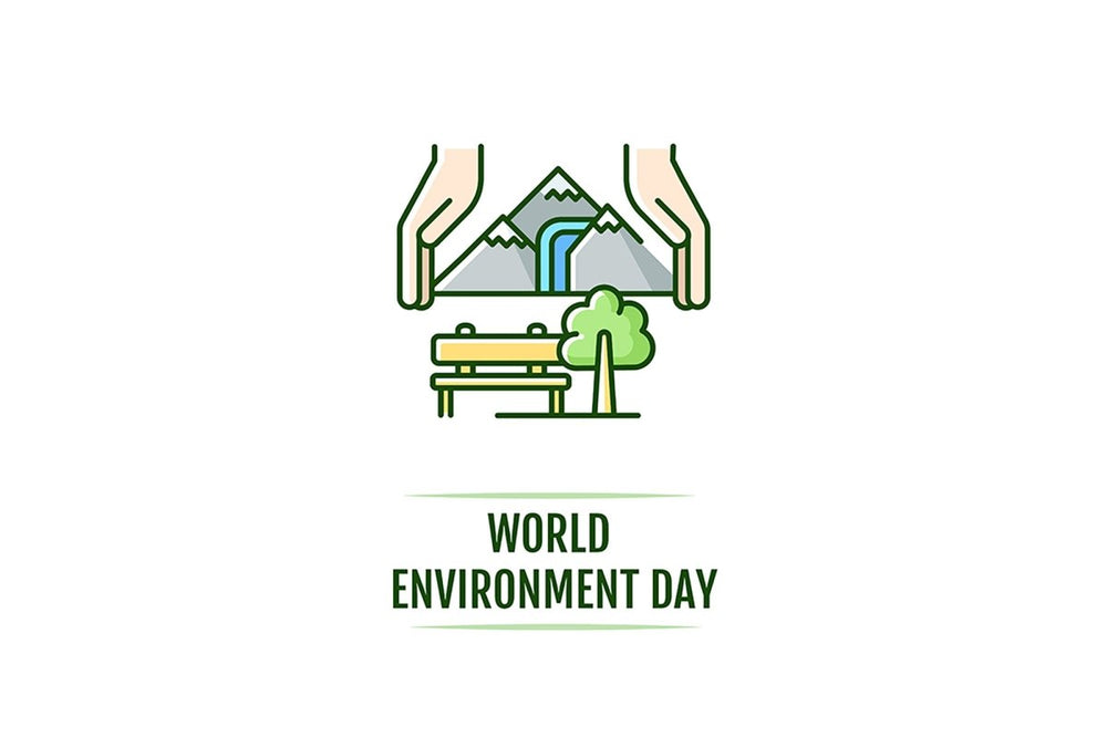 World environment day greeting card with color icon element set