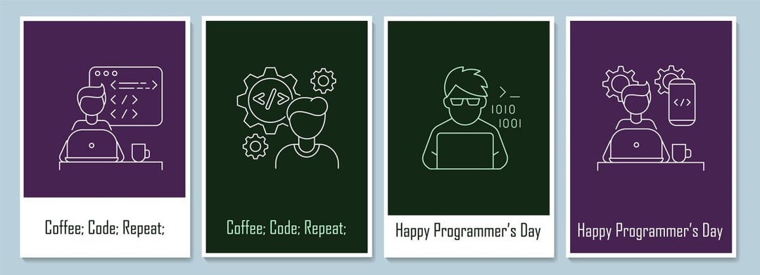 World programmer day postcards with linear glyph icon set