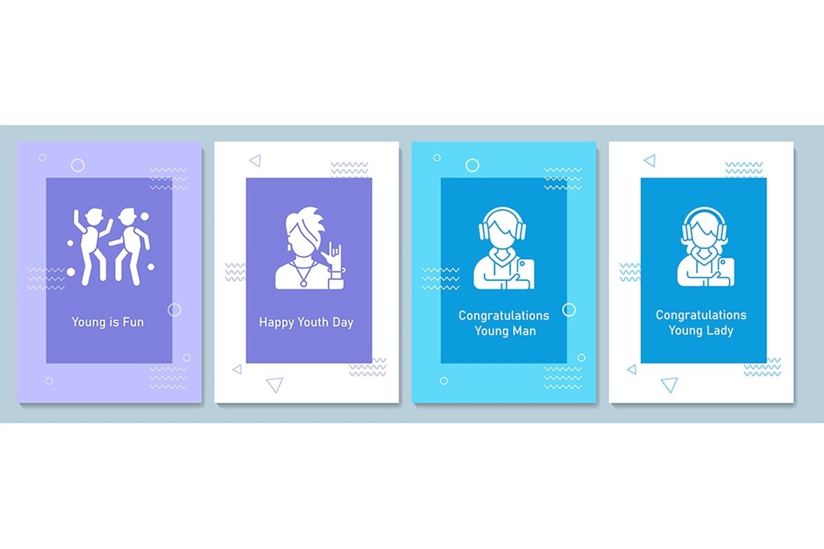 World youth day celebration greeting cards with glyph icon element set