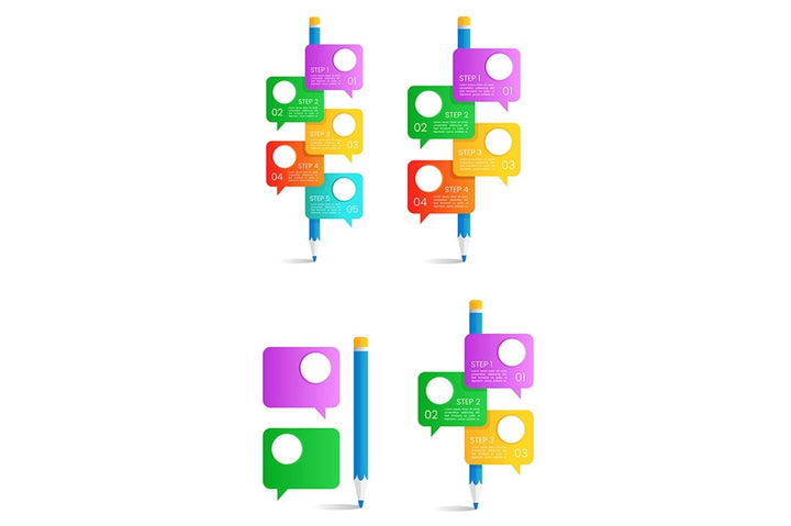 Writing learning skills infographic template set