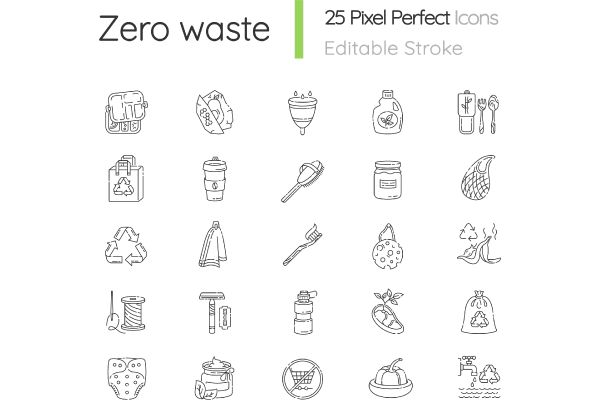 Zero waste linear icons set